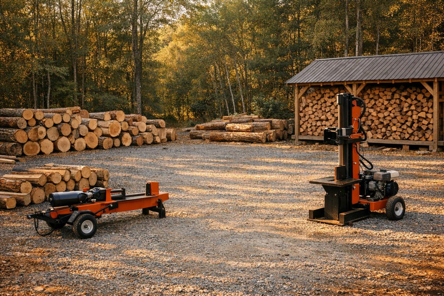 Horizontal vs Vertical Log Splitters: Handling First AI-generated editorial illustration.