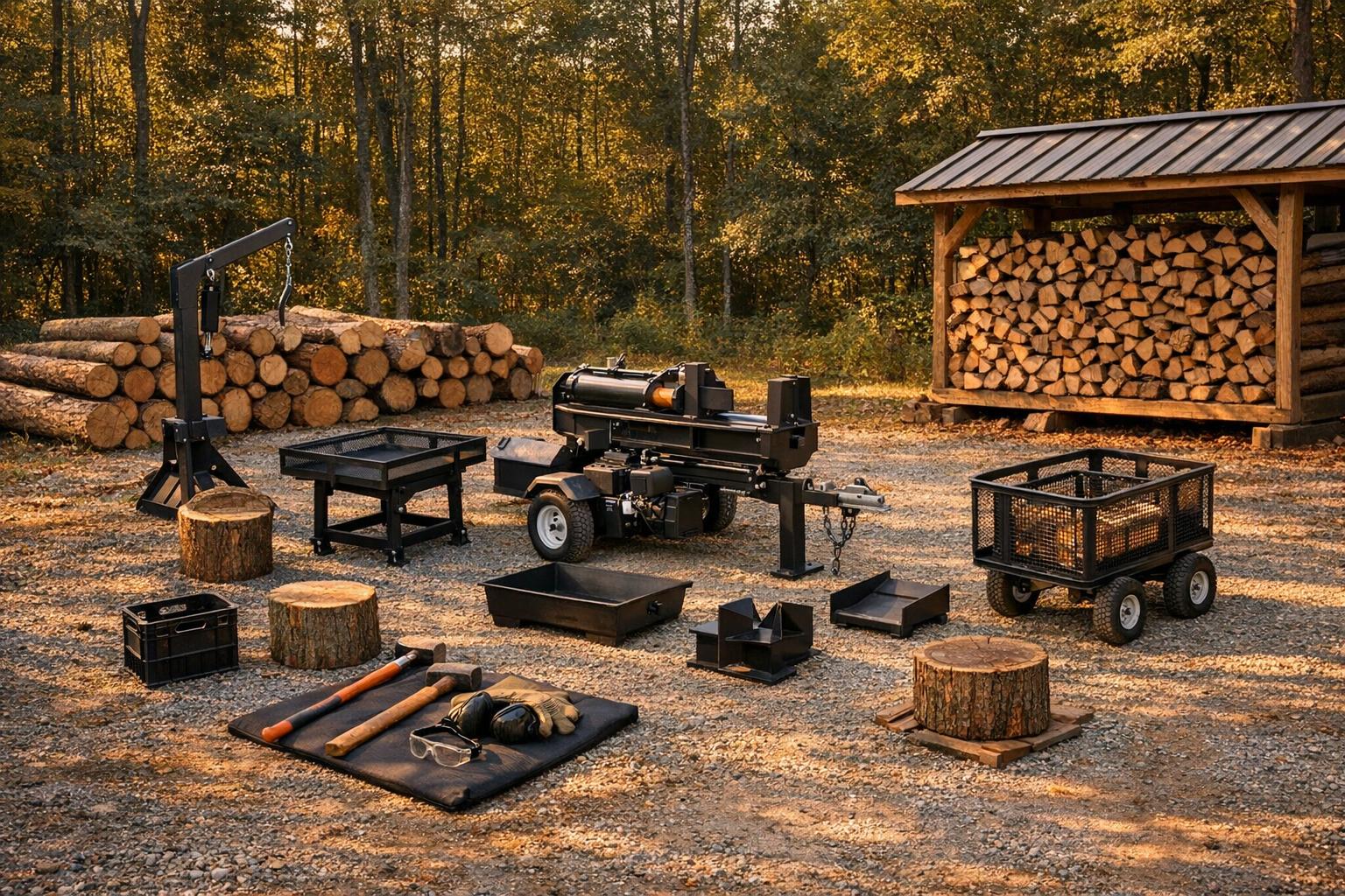 Log Splitter Accessories: Compatibility Before Convenience AI-generated editorial illustration.