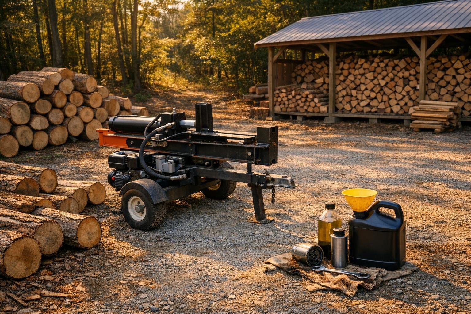 Log Splitter Maintenance: Model-Specific Records AI-generated editorial illustration.